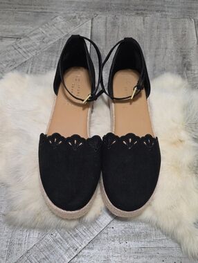 LC Lauren Conrad Black Scalloped Ankle-Strap Espadrilles